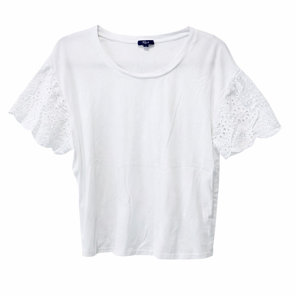 Rails Georgia Eyelet Short Sleeve Cotton White Top Size L
